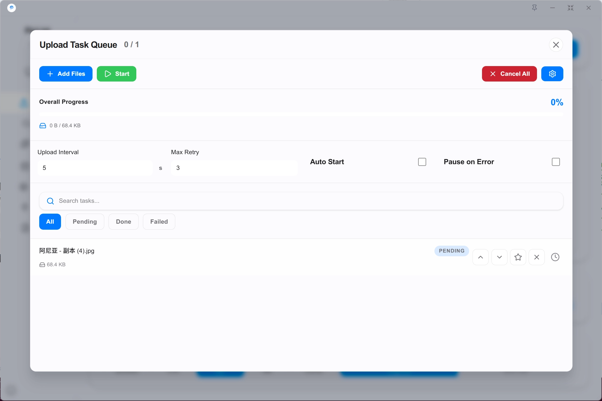 Task upload settings