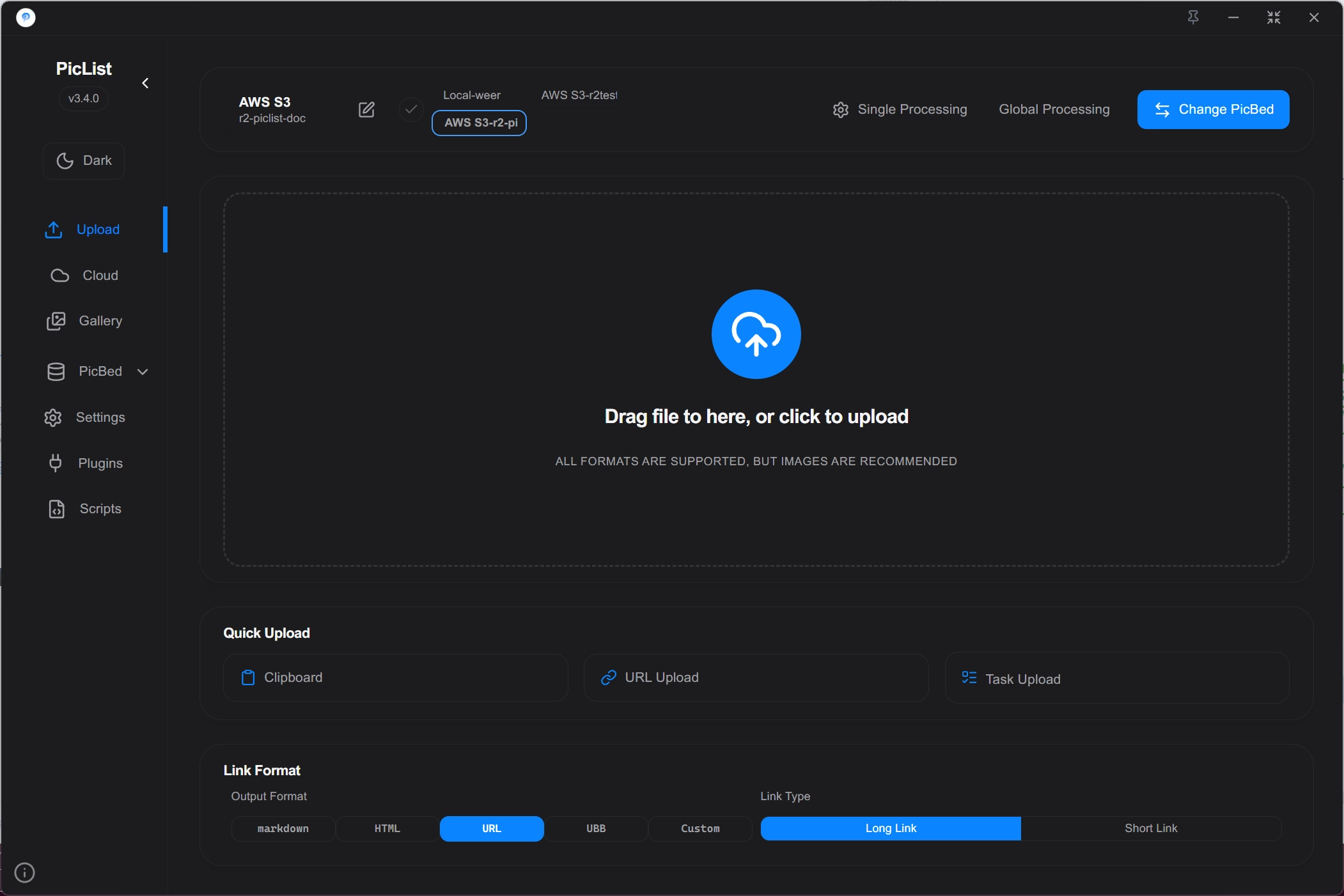 PicList dark mode page
