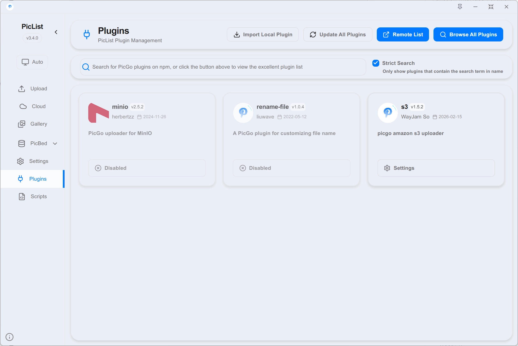 Plugin configuration menu